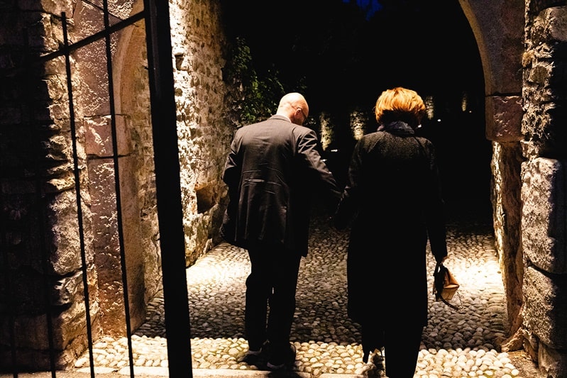 Mr. and Mrs. Tedeschi at the entrance of the Rocca